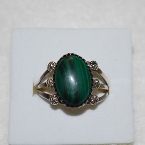 Sterling Malachite Ring - Size 9.25
